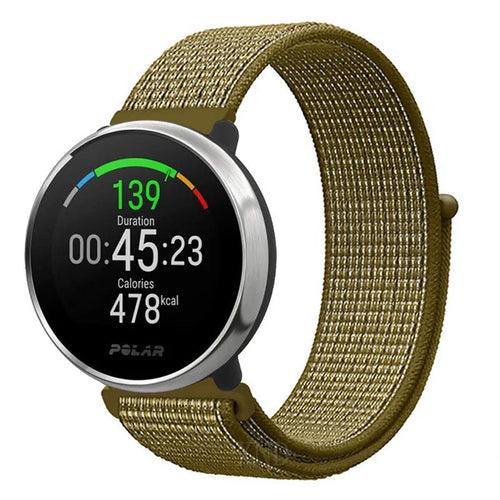 Nylon Strap, olive, on a watch, 3/4 front view