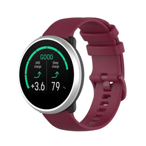Premium Silicone Strap, dark red, on a watch, 3/4 front view