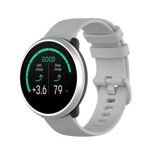 Premium Silicone Strap, grey, on a watch, 3/4 front view
