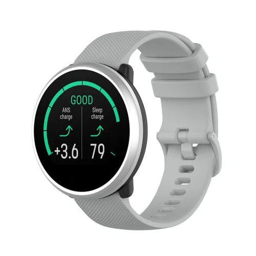 Premium Silicone Strap, grey, on a watch, 3/4 front view