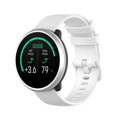 Premium Silicone Strap, white, on a watch, 3/4 front view