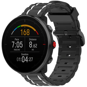 Silicone Strap 'Tough', black/white, on a watch, 3/4 front view
