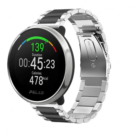 Steel Strap, silver/black, on a watch, 3/4 front view
