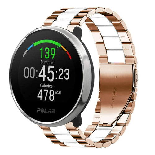 Steel Strap, rose gold/white, on a watch, 3/4 front view