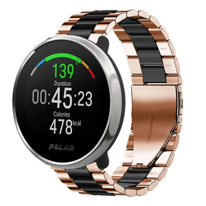 Steel Strap, rose gold/black, on a watch, 3/4 front view