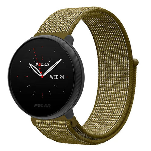 Nylon Strap, olive, on a watch, 3/4 front view
