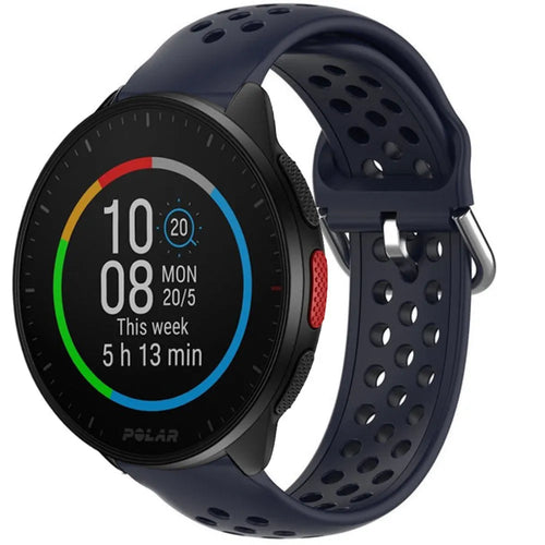 Breathable Silicone Strap, dark blue, on a watch, 3/4 front view
