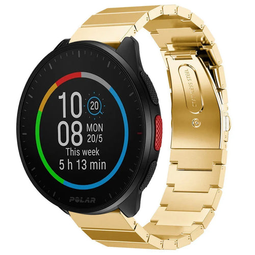 Premium Metal Strap, gold, on a watch, 3/4 front view