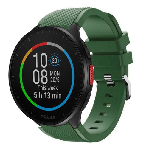 Twill Silicone Strap, army green, on a watch, 3/4 front view