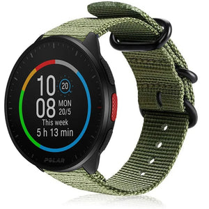 Nylon Buckle Strap, green, on a watch, 3/4 front view