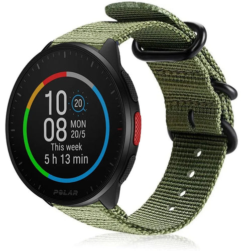 Nylon Buckle Strap, green, on a watch, 3/4 front view