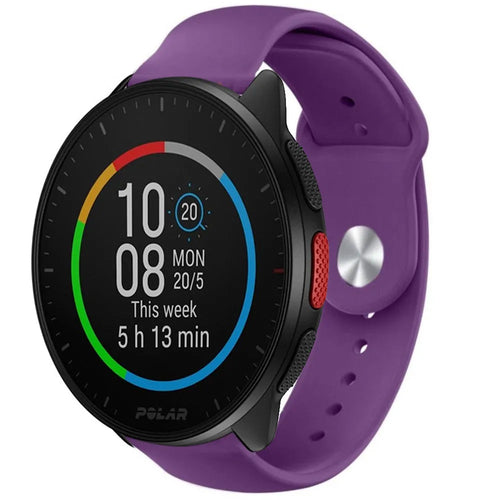 Silicone Sport Strap, purple, on a watch, 3/4 front view