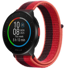 Nylon Strap, cherry magenta, on a watch, 3/4 front view