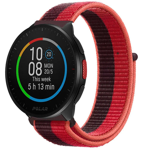 Nylon Strap, cherry magenta, on a watch, 3/4 front view