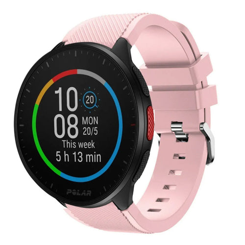 Twill Silicone Strap, pink, on a watch, 3/4 front view