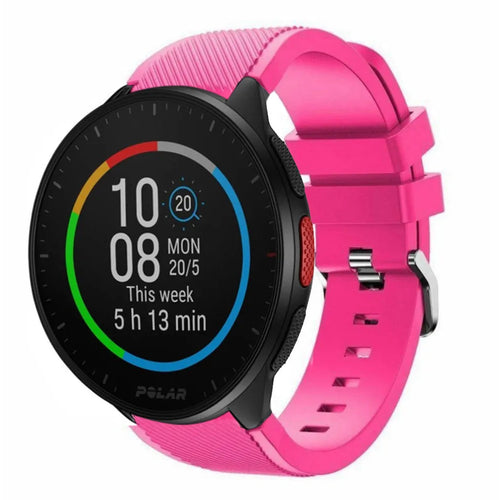 Twill Silicone Strap, bright pink, on a watch, 3/4 front view