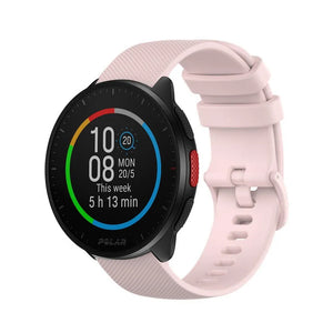 Premium Silicone Strap, pink, on a watch, 3/4 front view
