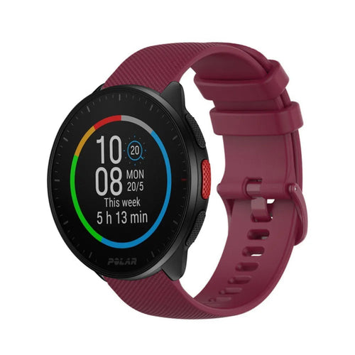 Premium Silicone Strap, dark red, on a watch, 3/4 front view