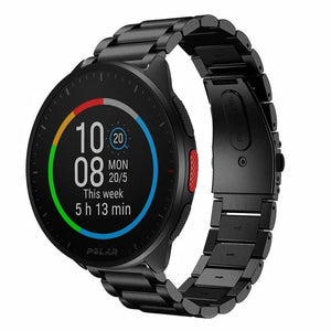 Steel Strap, black, on a watch, 3/4 front view