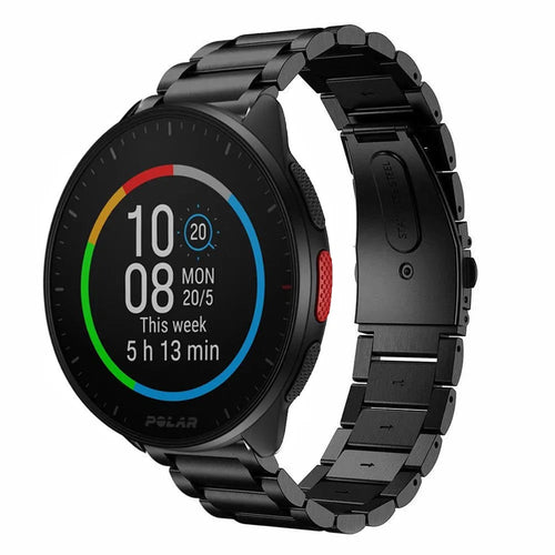 Steel Strap, black, on a watch, 3/4 front view