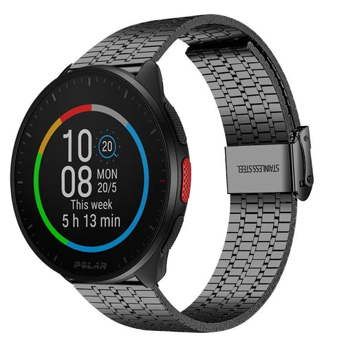 Fine Steel Strap, black, on a watch, 3/4 front view