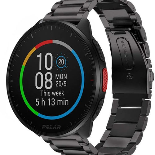 Titanium Strap, black, on a watch, 3/4 front view