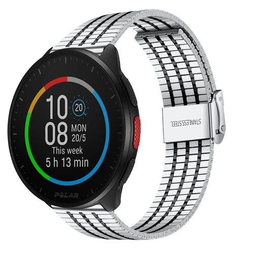 Fine Steel Strap, silver/black, on a watch, 3/4 front view