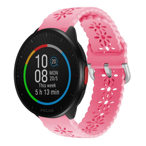 Patterned Silicone Strap, bright pink, on a watch, 3/4 front view