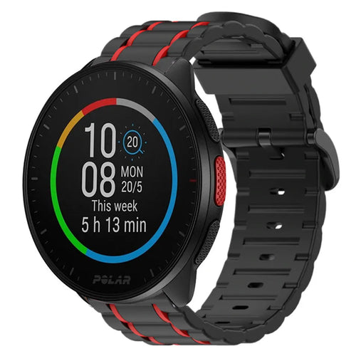 Silicone Strap 'Tough', black/red, on a watch, 3/4 front view
