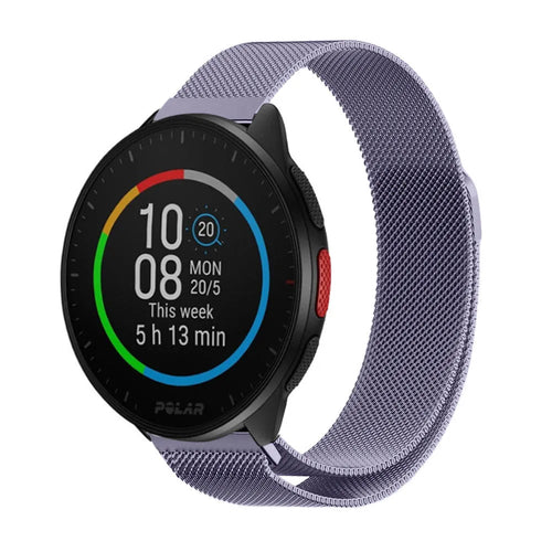 Milanese Strap, light purple, on a watch, 3/4 front view