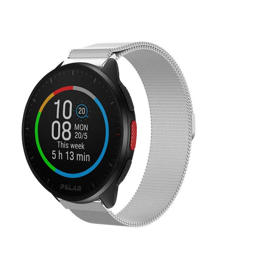 Milanese Strap, silver, on a watch, 3/4 front view