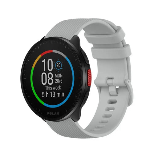 Premium Silicone Strap, grey, on a watch, 3/4 front view