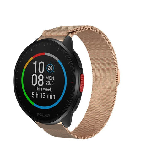 Milanese Strap, rose gold, on a watch, 3/4 front view