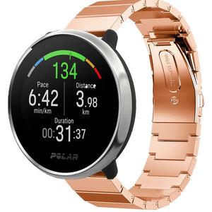 Premium Metal Strap, rose gold, on a watch, 3/4 front view