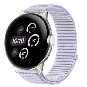 Wave Nylon Strap, light purple, on a watch, 3/4 front view
