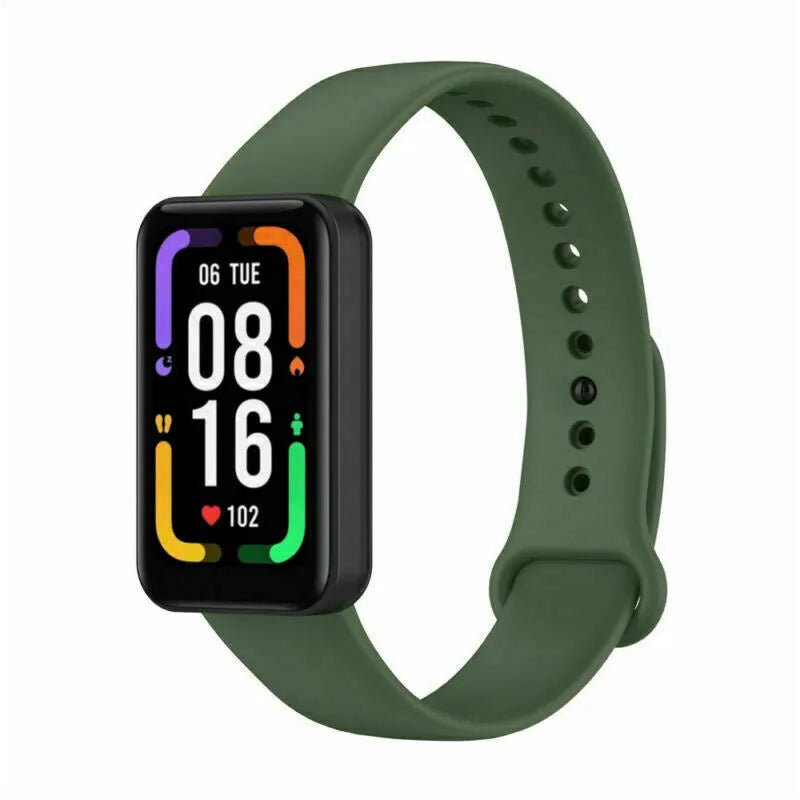 Silicone Strap, dark green, on a watch, 3/4 front view