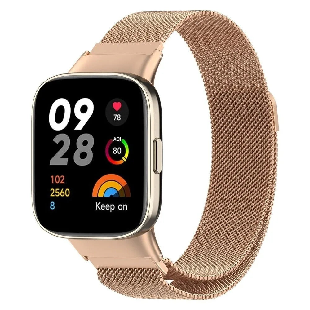 Milanese Strap, rose gold, on a watch, 3/4 front view