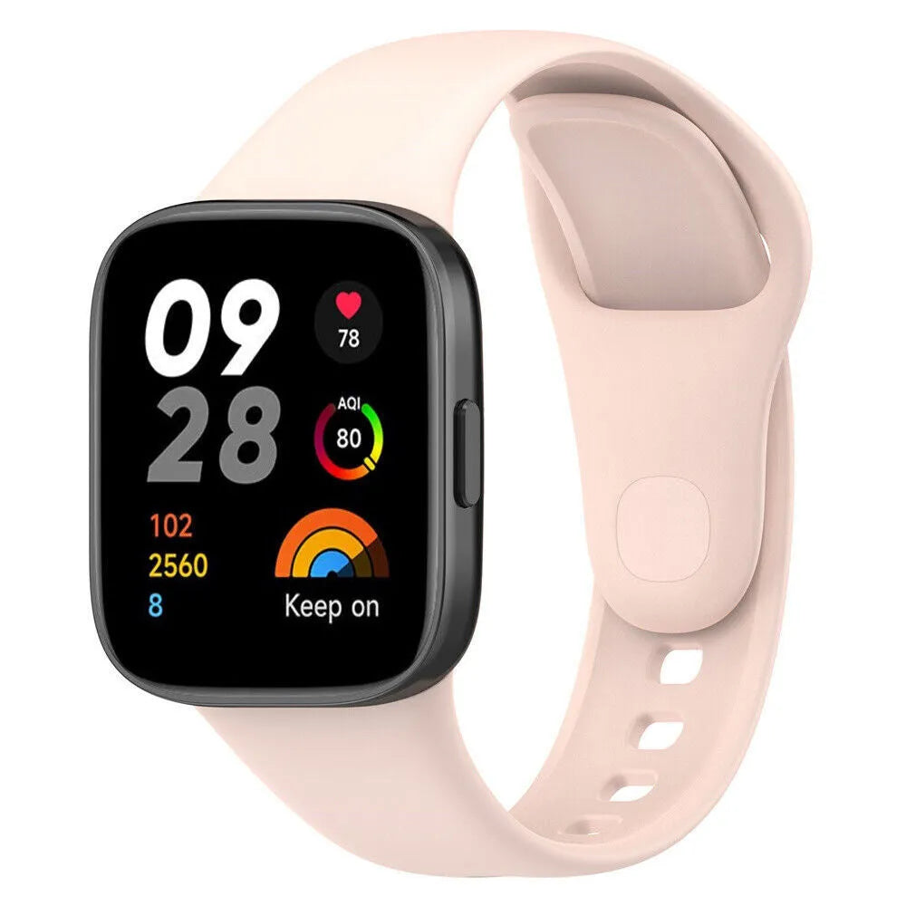 Silicone Strap, light pink, on a watch, 3/4 front view