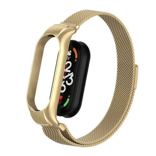 Milanese Strap, gold, on a watch, 3/4 front view