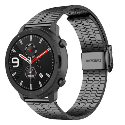 Fine Steel Strap, black, on a watch, 3/4 front view