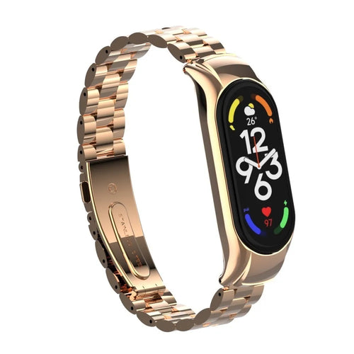Steel Strap, rose gold, on a watch, 3/4 front view