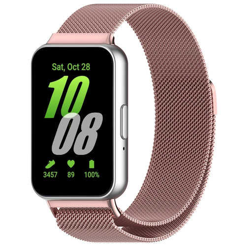 Milanese Strap, pink, on a watch, 3/4 front view