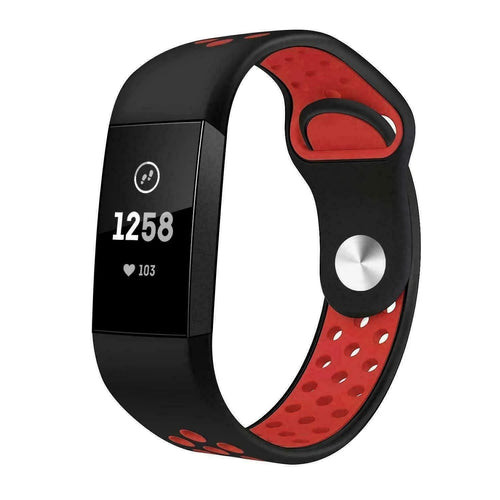 Silicone Sport Strap, black/red, on a watch, 3/4 front view