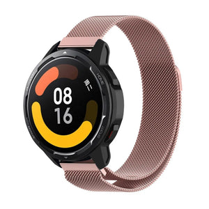 Milanese Strap, pink, on a watch, 3/4 front view