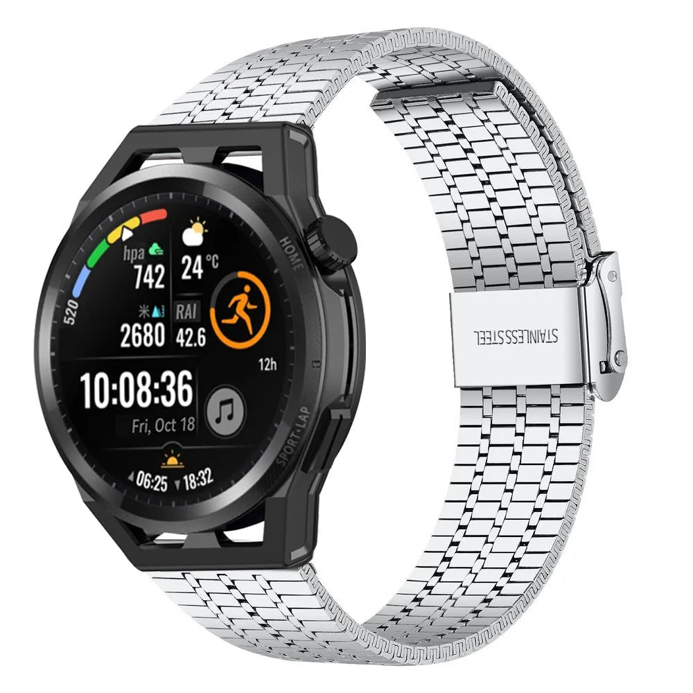 Fine Steel Strap, silver, on a watch, 3/4 front view