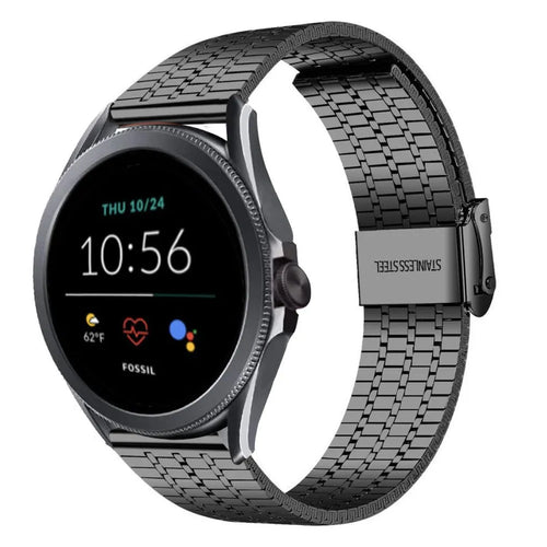 Fine Steel Strap, black, on a watch, 3/4 front view