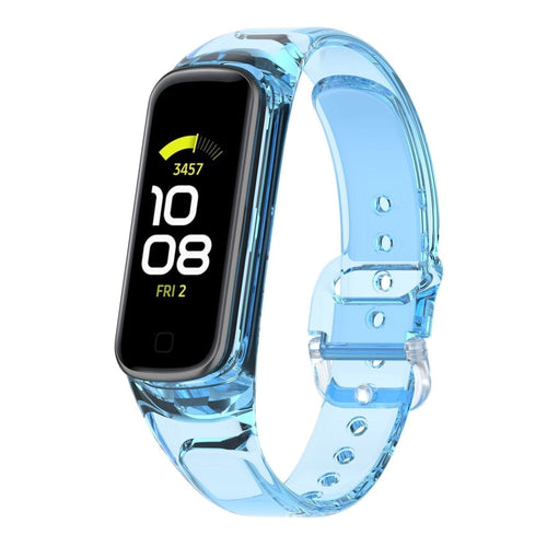 Silicone Colour Changing Crystal, transparent blue, on a watch, 3/4 front view