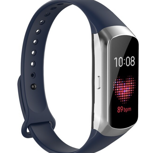 Silicone Strap, dark blue, on a watch, 3/4 front view