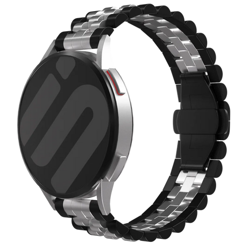Jubilee Steel Strap, black/silver, on a watch, 3/4 front view