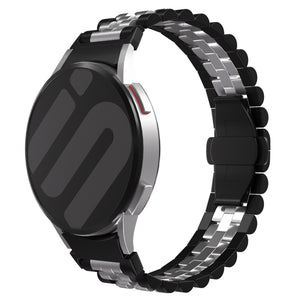 Jubilee Steel Strap, black/silver, on a watch, 3/4 front view